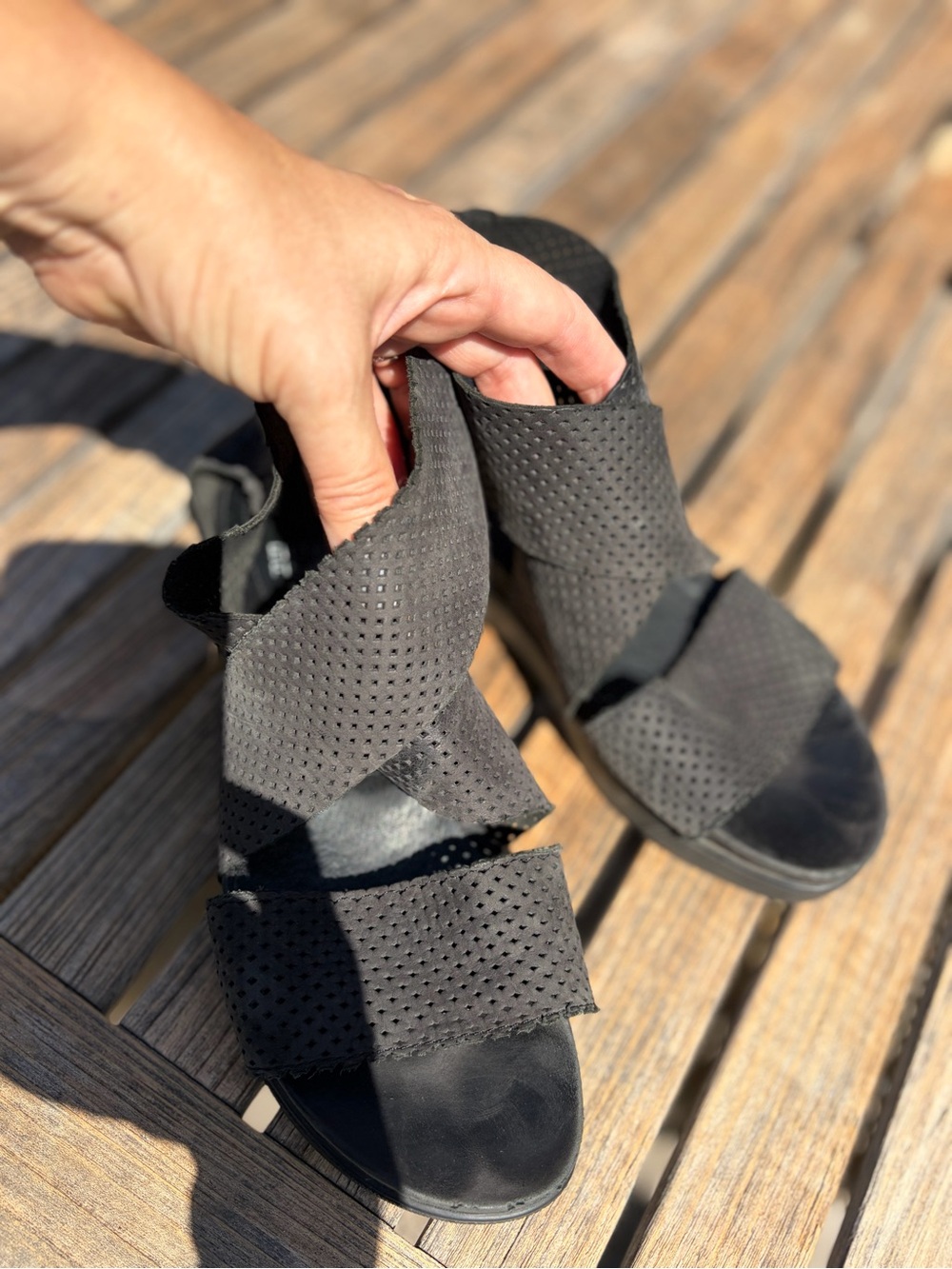 Eileen Fisher Black Perforated Crossover Heeled Sandal Boots